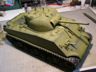 All of the Shermans in this group build (mine included) were all first finished in flat black primer. This served as a solid foundation color, and tied all of the different medias (plastic, resin, brass, copper, aluminum) together.