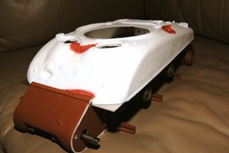 As other projects take time to dry I place the upper hull to test the fit and make adjustments.