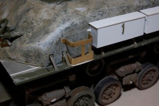 Added side skirts and began making gas can racks and stowage boxes from styrene.