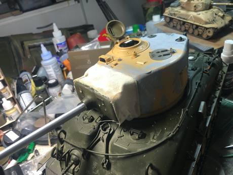 Started dust jacket. Due to the different sizes of turret parts and mantlets, my dust jacket looks a bit big but this tank is a runner first!