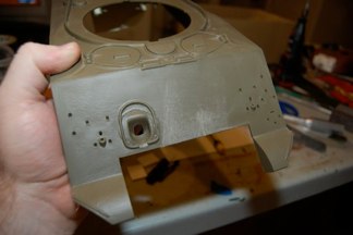 Razor saw used to relocate the gun cradle brackets as the 75 mm tanks had a different setup as the 105mm.