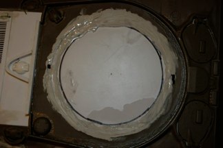 New Idea for traverse.  I filled the Tamiya turret hole with .60 sheet cut in a circle.  I marked the turret diameter from the Mato and began to cut it with my Circle cutter.