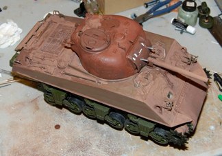 Tank upper surfaces get Brown Primer (more of a thick wash)