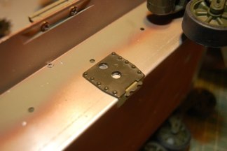 I mounting bracket plate in place and ready for trucks.