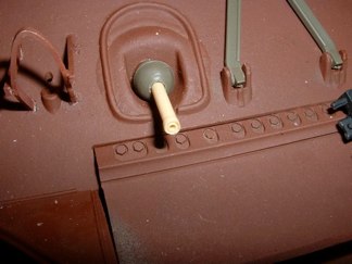 Everything seems to be coming together and I couldn’t help but add one more modification.  I made the bow MG into a type E4-5 flame thrower with a spare resin part from the parts box.  Is this the exact barrel?  I haven’t found a definitive picture to prove me wrong.  It’ll do for contrast.