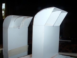 The upper part of the trunks was hardest.  I had to make six equal pieces and glue more card stock around the curve.  I added screen material to the openings as the crew did to prevent Japanese hand grenade attacks.  The stacks will be dented and dinged at a later date for that well used look.
