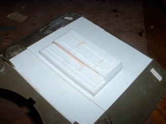 Here are the intake and exhaust trunks to replace the engine deck I cut away.  These were all scratch-built from styrene and patterned after the 1/35 parts from the Italeri kit.