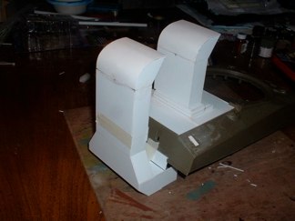The rear unit will attach to the hull bottom so I left it rough cut for now.  It sticks out much farther than I thought and looks huge in 1/16 scale.