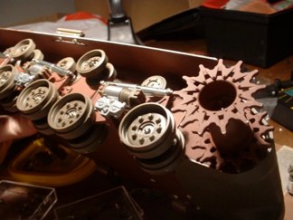 I used to work for Ohio State after all.  Don’t forget to organize the plethora of screws, nuts and washers.  I managed to sort them into two clear plastic boxes that allowed me to breeze through the process much faster than the first time.  I will add the vinyl tire components after painting is done.