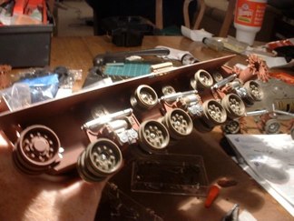 We all wish it was a VVSS but it’s a good HVSS at least.  I removed the completed bogies for painting and addition of the oil reservoirs.