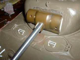 Now the 21st century toys mantlet works just fine.  I replaced two of the molded in screws with brass bolts that matched perfectly.  Next came the brush guards on the drivers hatches made from .030 rod.