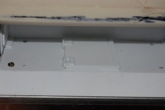 Hinge sanded and then glued in place to back plate of lover hull.  As usual I superglued sytrene to the back of the tamiya lower hull as a good surface to attach plastic or resin parts.