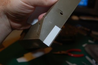 Next mod is the steeper angled rear plate.  I begin by placing some styrene to make the step to support the new plate.