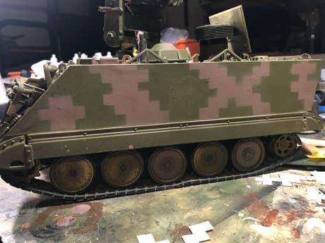 Base coat is Testors OD rattle can. First CAMO color is Tamiya Earth Brown.