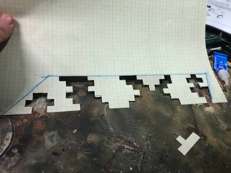 Second method was to plot scale 4 inch squares on a modified MERDC pattern with a graph paper image of the hull side.