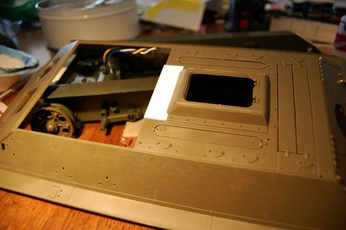 I attached the armored vent covers and the rear engine deck aND begAn firming the structure up.