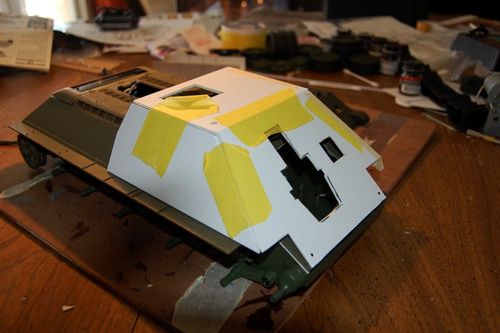 Once the hull is attached, I will remove the rest of the structure from the inside to make room for Tamiya innards.