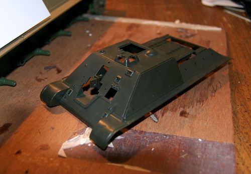 I have purchased a 1/35 Tamiya SU-122 to be my 3-D pattern from a swap meet for $8.  I photocopied the parts and blew them up to 1/16 scale to begin cutting out the pieces from thick evergreen stock.  I bought several .06 and .08 sheets for $12 to bring us to $190 on the project.