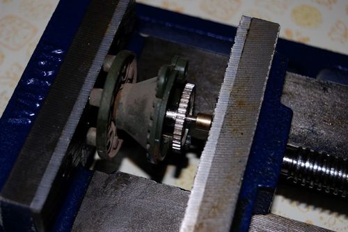I replaced the vinyl gear with the new metal piece and installed the new collar with the help of my desktop vice.  You can get them from Home Depot for $16.