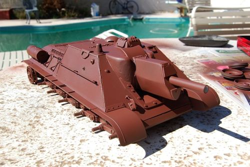 Step two of the priming process is the entire hull.  It took the entire can but it looks good and will serve as the base coat for all the rust and weathering to come.
