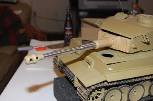 Barrel installed and IR emitter placed in the gun tube this time.