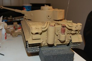 Tamiya Desert Yellow applied with Iwata airbrush mixed 50-50 with Tamiya acrylic thinner.