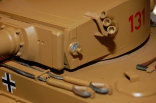 Damage to turret trunnion was simulated by soldering iron and silver paint.