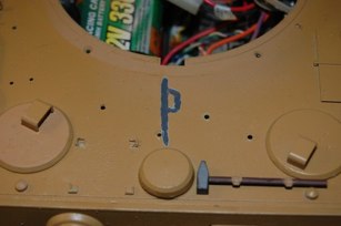 To simulate the damage caused by a British AP round and later repaired i used a round motor too to cut a channel that was later filled with CA.