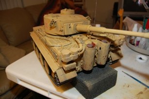 After the dull coat was applied, I used a filter of diluted Tamiya Dark Yellow and applied it to the entire vehicle.  Once dry I began the paint chip process with a dark brown.