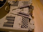 In addition to the heat, one of the biggest challenges here at DAK, is the amount of dust out tanks will ingest while running in the desert.  I've added a few extras that will cut down on the amount of dirt and debris that enter the tank. I added black duvetyn (speaker cloth) to the bottom of the hull top plate, below the rear deck grilles.